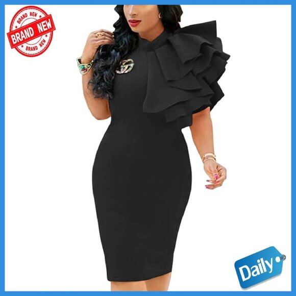 Dresses & Skirts - Women's Cocktail Bodycon Ruffle Sleeveless Midi Pencil Dress